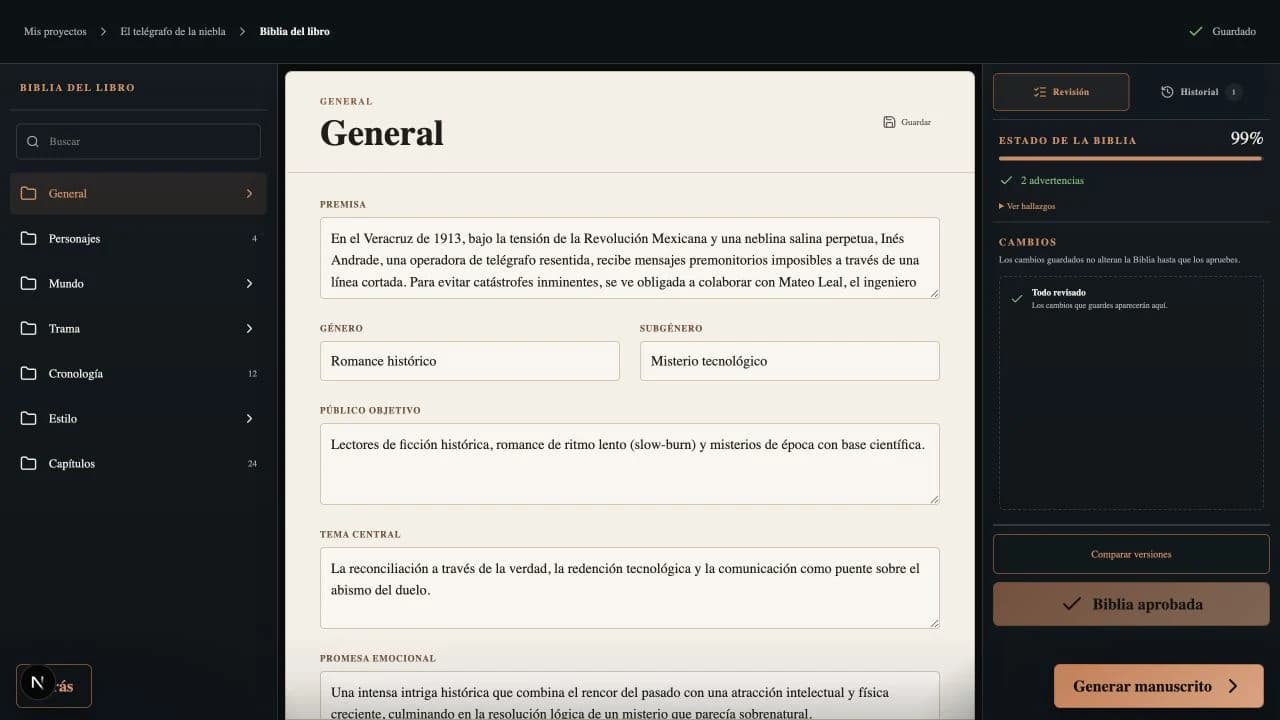 Biblia editorial con personajes y estructura de capítulos